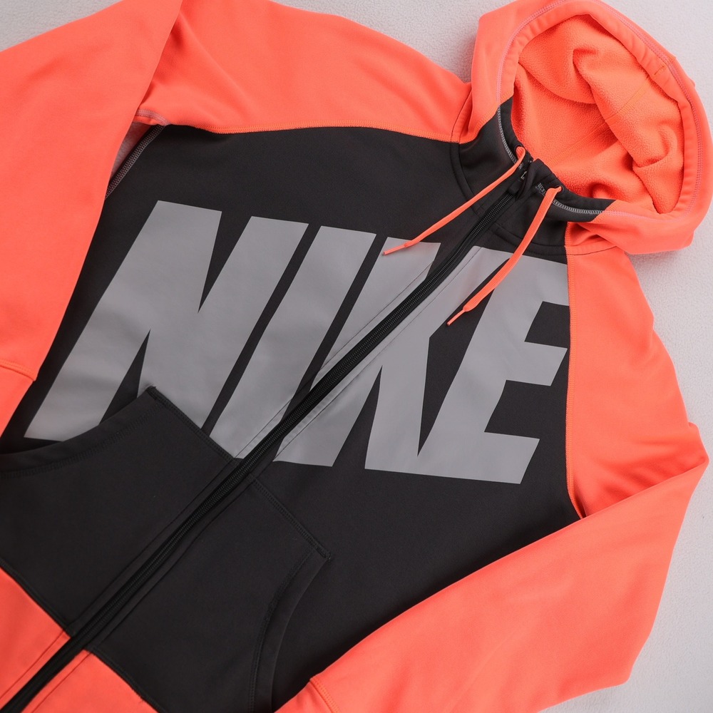 Nike Therma-Fit Full Zip Hoodie Womens Large Black Orange Fleece Thumbholes L